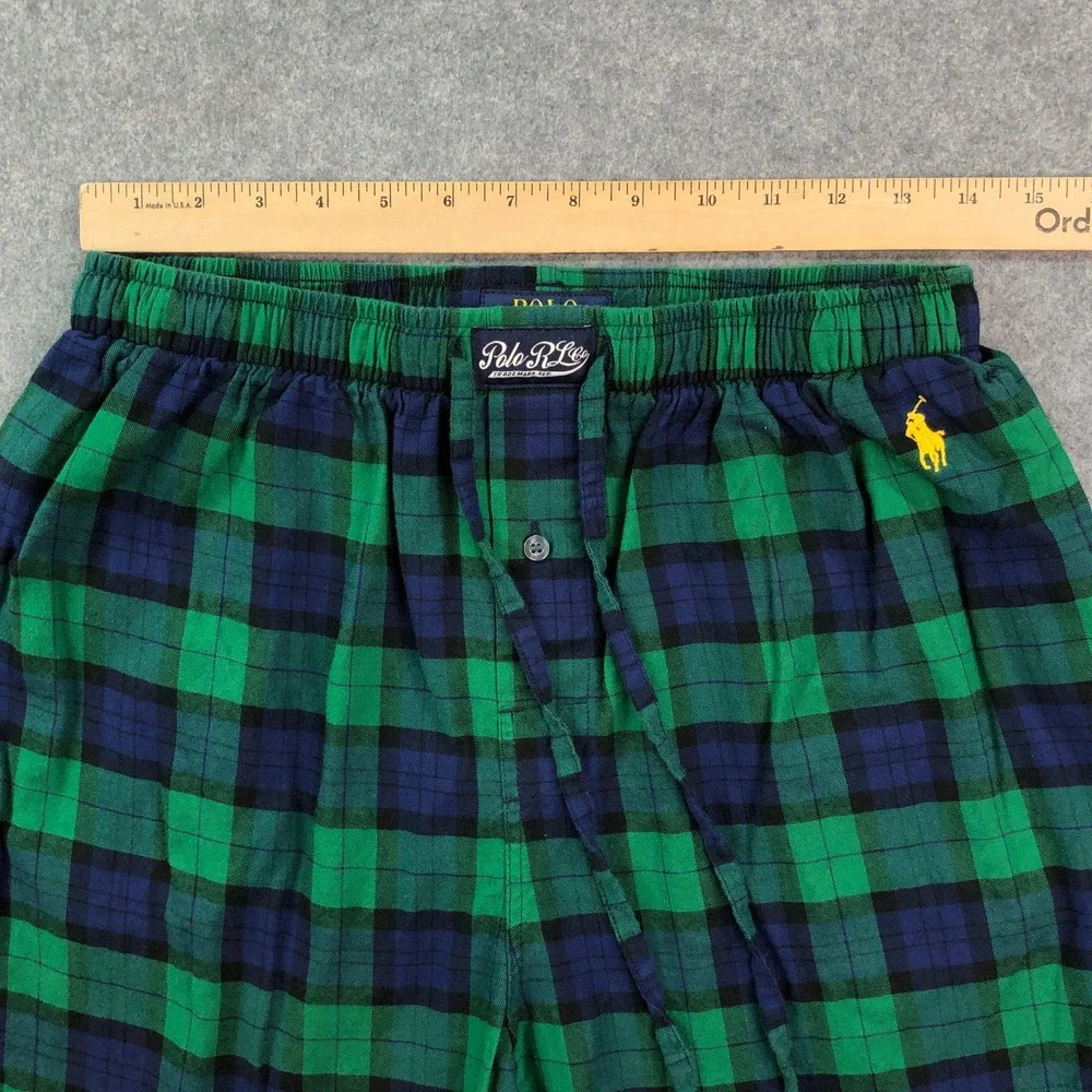 Polo Ralph Lauren Sleepwear Mens Pants M Green Blue Plaid Relaxed Fit Drawstring